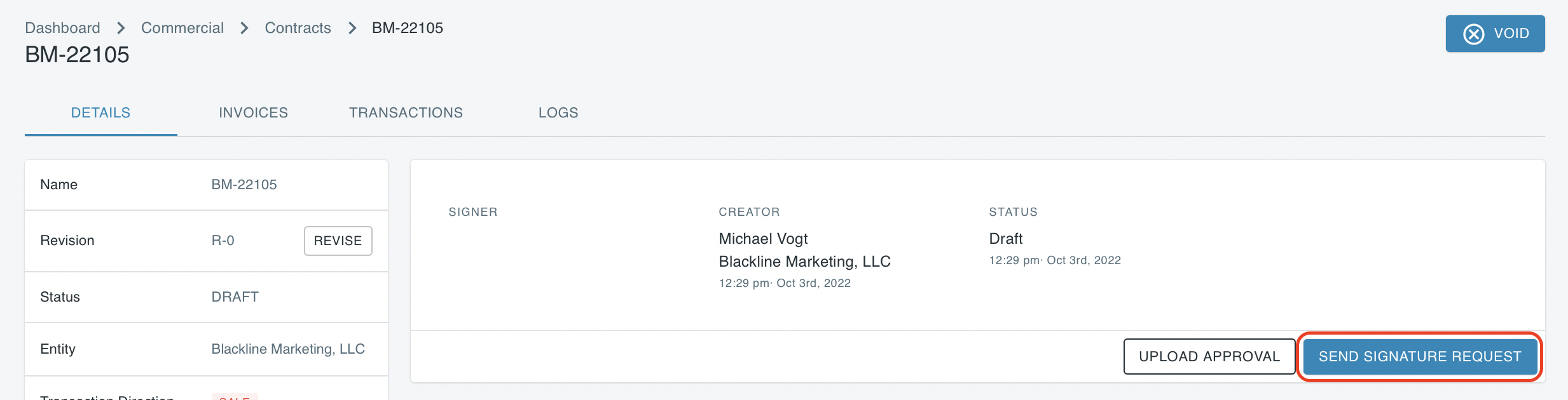 Send Signature Request Button